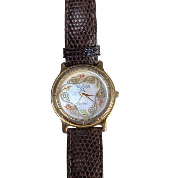 Black Hills Gold Watch with brown leather band Not running - Picture 1 of 4